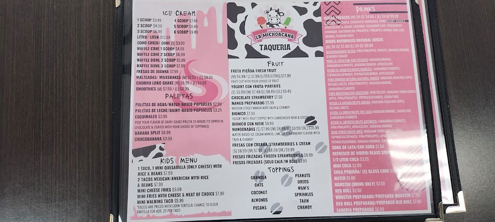 Joanna La Michoacana Taqueria Menu