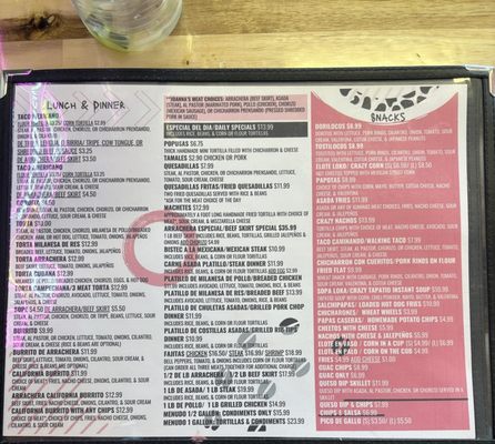 Joanna La Michoacana Taqueria Menu